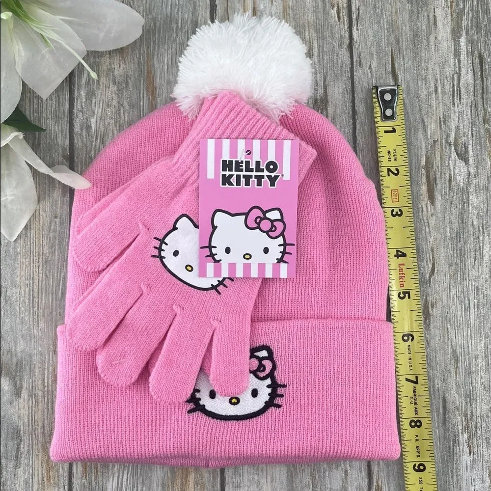 Hello Kitty Pink Beanie Hat & Gloves 3-Piece Set